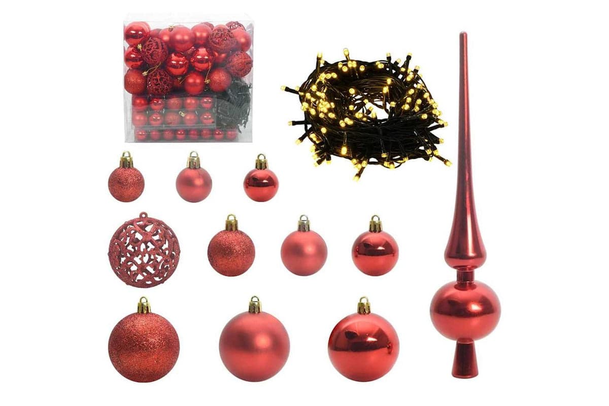Vidaxl Christmas Bauble Set With 300 Leds 120 Pcs Red Plastic