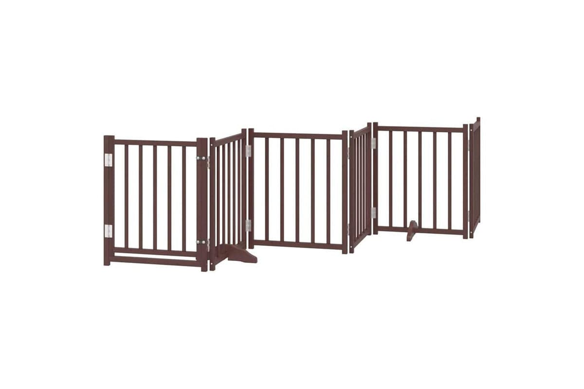 Vidaxl Dog Gate With Door Foldable 6 Panels Brown Oak 300 Cm Solid Wood Fir