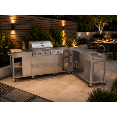 Boss Grill Texas Premium Modular Outdoor Kitchen - 4 Burner Gas BBQ Grill with Side Burner - Stainless Steel