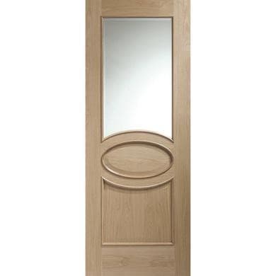 Internal Oak Half-Glazed Door with Clear Bevelled Glass - Unfinished - 2040 x 726 x 40mm - Calabria - XL Joinery