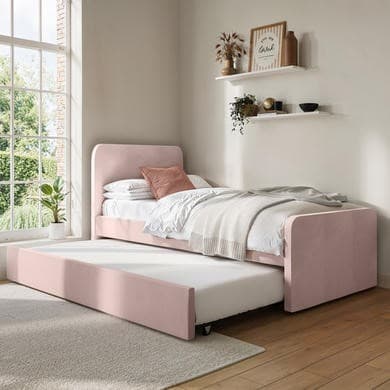 Pink - Velvet Single Guest Bed with Trundle - Layla