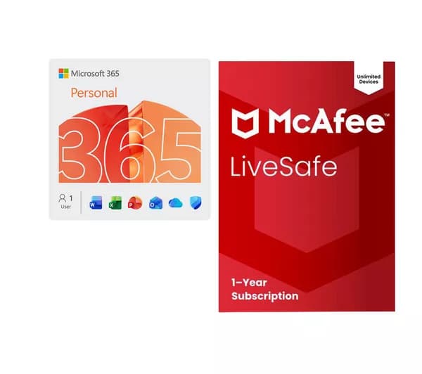 MICROSOFT 365 Personal (12 months (automatic renewal) for 1 user) & LiveSafe with new Scam Detector (1 year for unlimited devices) Bundle