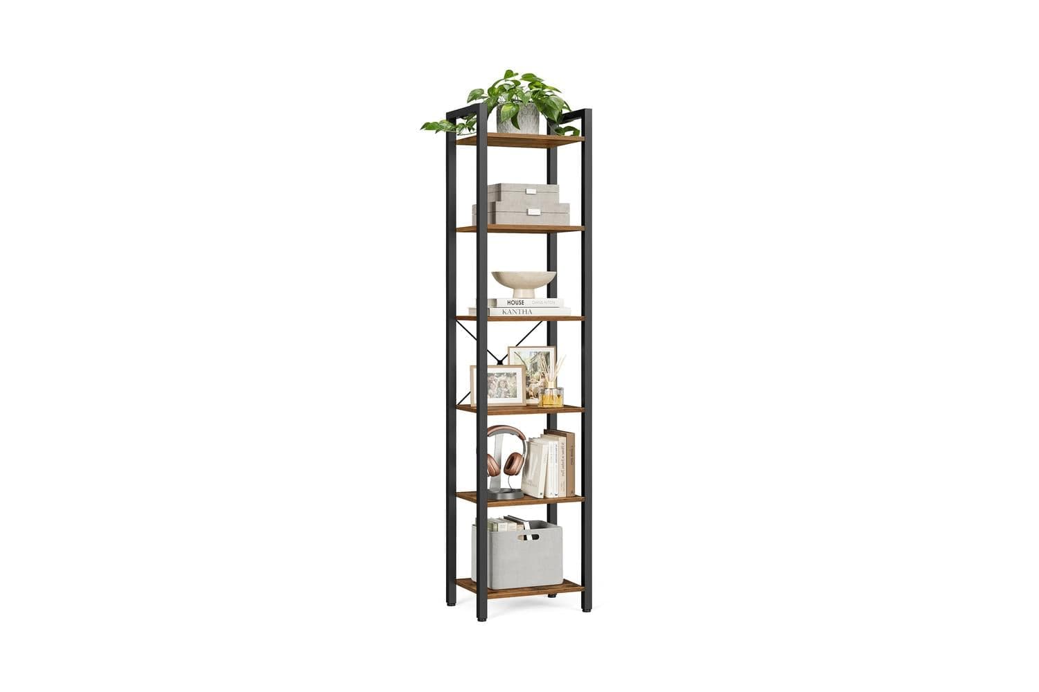 Vasagle Industrial Brown 6 Layers Storage Shelf Unit | Rustic Brown and Black