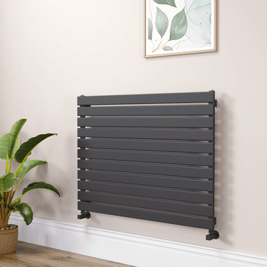 Riace Linea Midnight Black Flat Designer Radiator 770x1000mm Single Panel 2973 BTU - Horizontal Bars