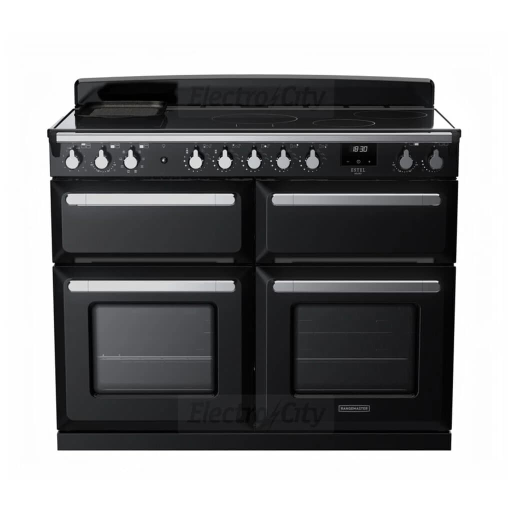 Rangemaster Estel Deluxe 110cm Induction Range Cooker with Slow Cook Oven | Black with Chrome Trim