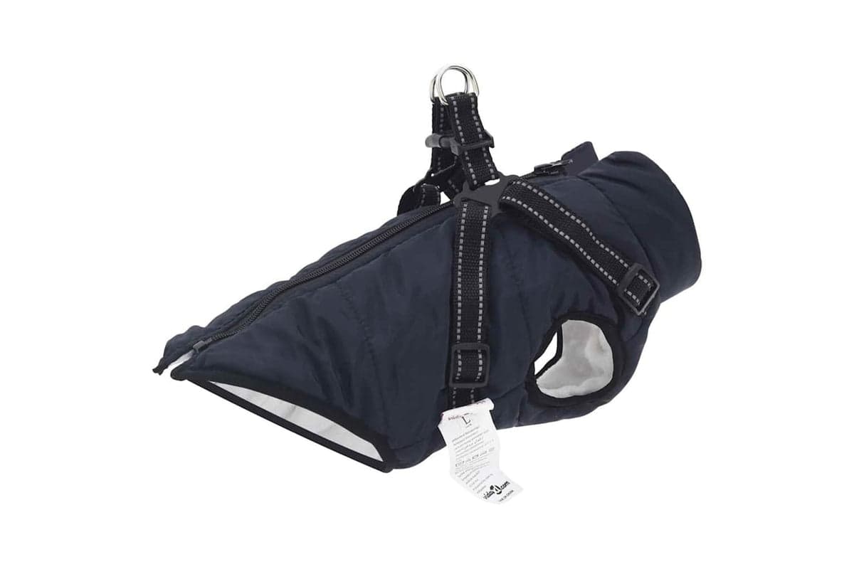 Vidaxl Dog Coat With Harness Navy Blue L Fleece And Polyester