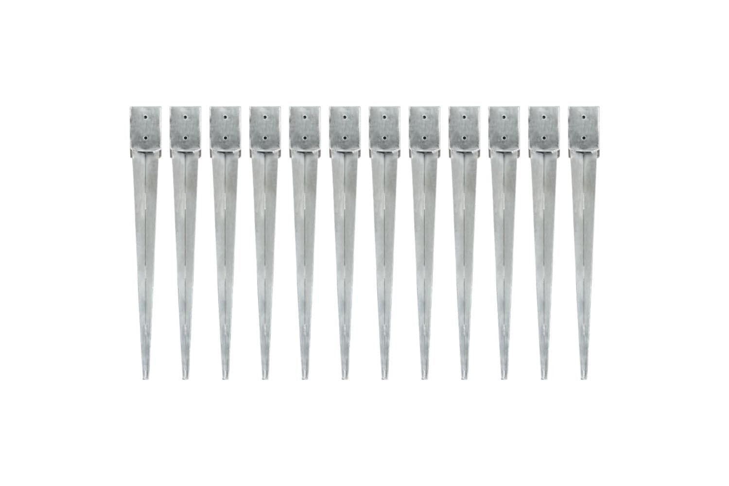 vidaXL 145424 Ground Spikes 12 Pcs Silver 10x10x91cm Galvanised Steel