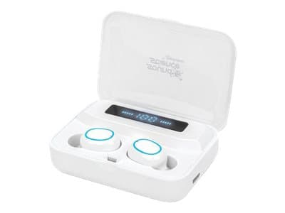 MANHATTAN - Sound Science Bluetooth In-Ear Headphones (Clearance Pricing), White, Microphone, Integrated Controls, Sweatproof, Noise Isolating, 5 hour usage time, Max Range 10m, Charging Case with Powerbank (1200mAh), Bluetooth