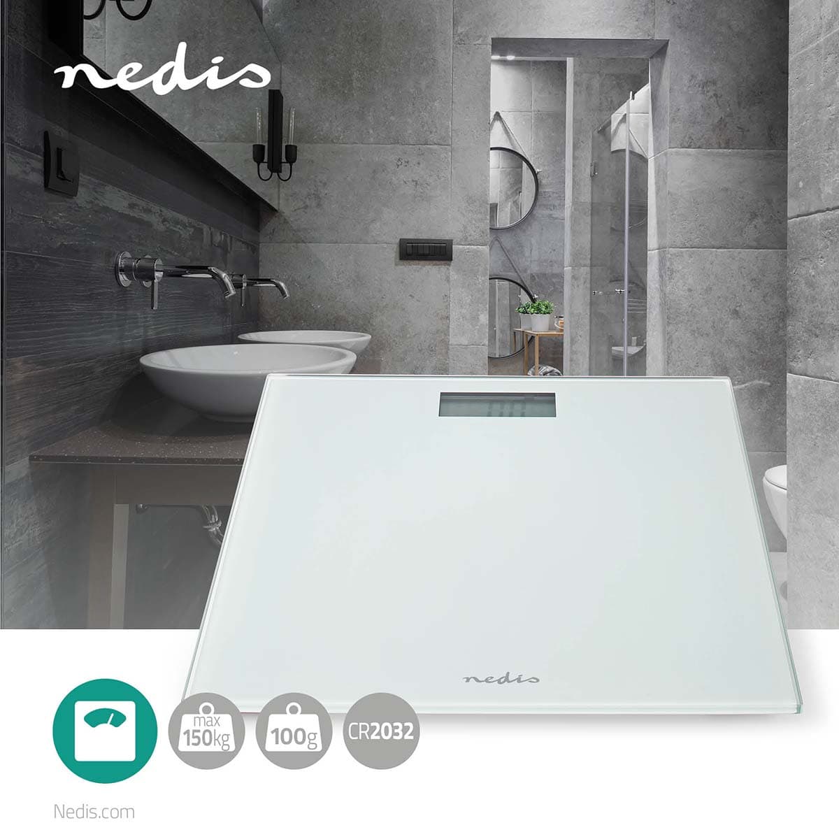 NEDIS Bathroom Scales 150kg - White...