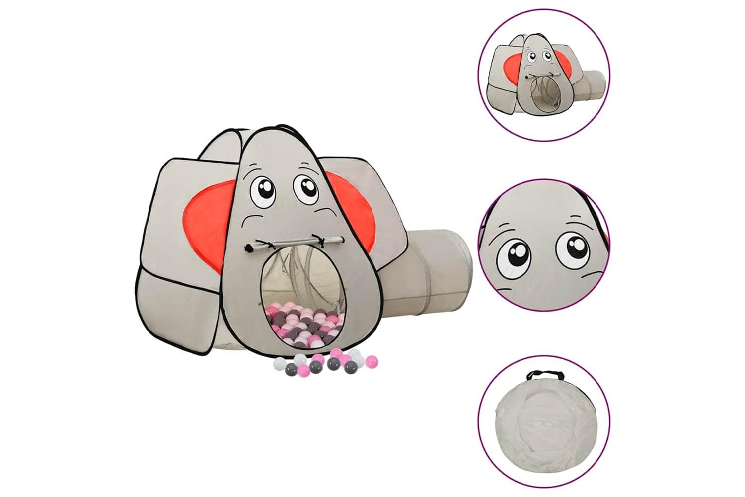 vidaXL 3107741 Elephant Children Play Tent With 250 Balls Grey 174x86x101cm