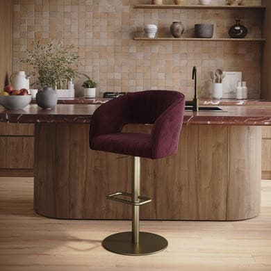 Runa Curved Back Adjustable Swivel Bar Stools with Brass Base