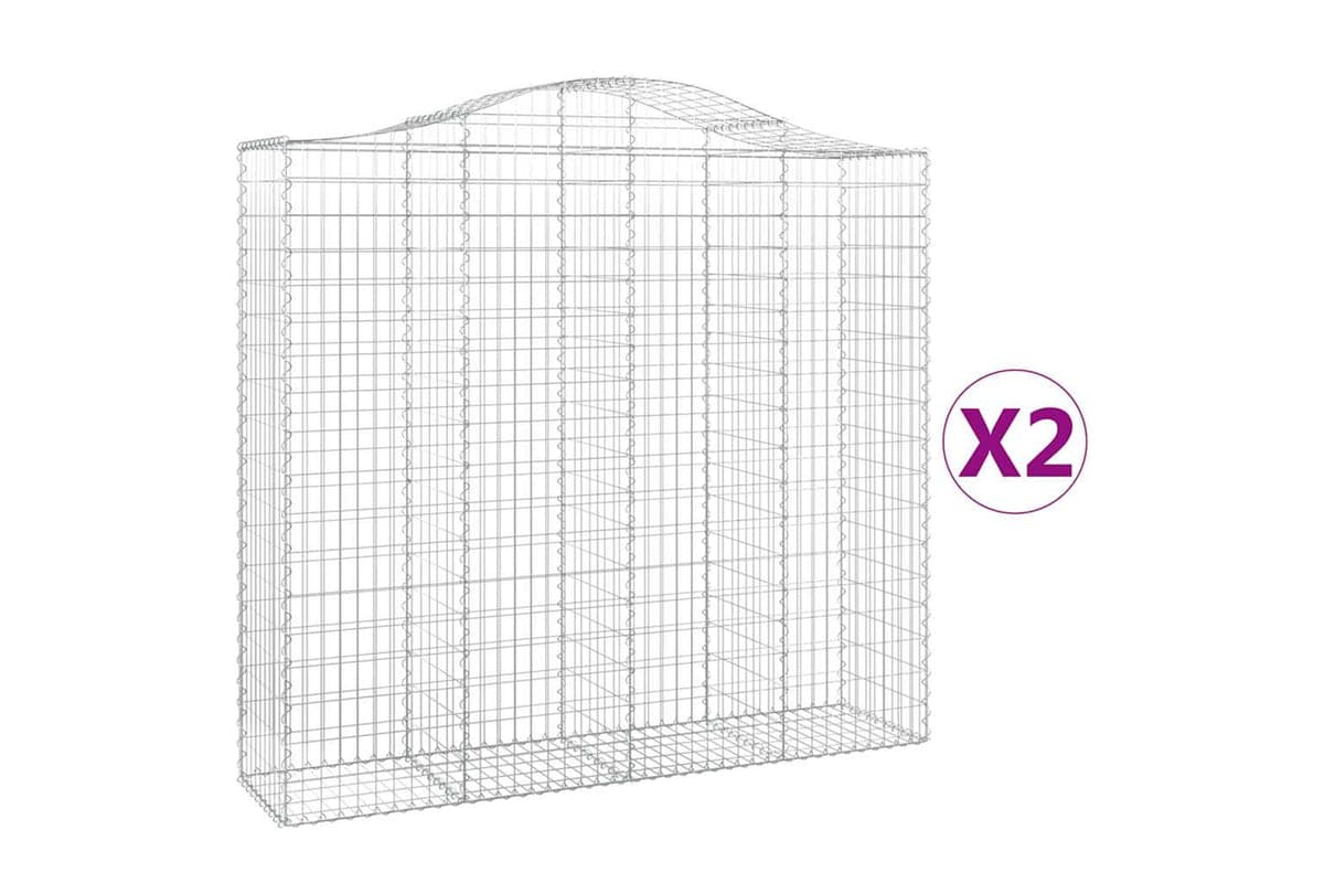 vidaXL 3145724 Arched Gabion Baskets 2 Pcs 200x50x180/200cm Galvanised Iron