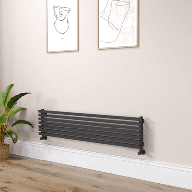 Ravello Linea Midnight Black Square Designer Radiator 315x1400mm Single Panel 2034 BTU - Horizontal Bars
