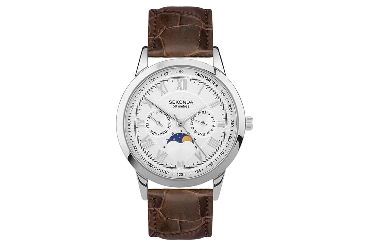 Sekonda Armstrong Moon Phase Mens Watch | Silver/Brown
