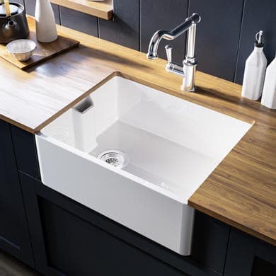 Single Bowl White Ceramic Undermount Kitchen Sink with Chrome Mixer Tap Set - Taylor & Moore