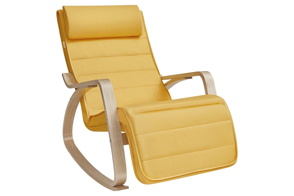 Songmics Armrests Birch Wood Rocking Chair | Pastel Yellow/Natural