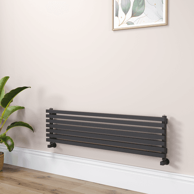 Ravello Linea Midnight Black Square Designer Radiator 315x1200mm Single Panel 1771 BTU - Horizontal Bars