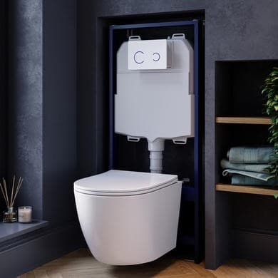Wall Hung Rimless Toilet with Soft Close Seat, White Glass Sensor Flush Plate, 1168mm Frame & Cistern – Roma