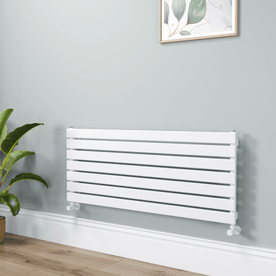 Riace Linea White Flat Designer Radiator 490x1200mm Single Panel 2239 BTU - Horizontal Bars
