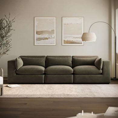 ALMOST PERFECT - Hudson Khaki Green Velvet 4 Seater Sofa