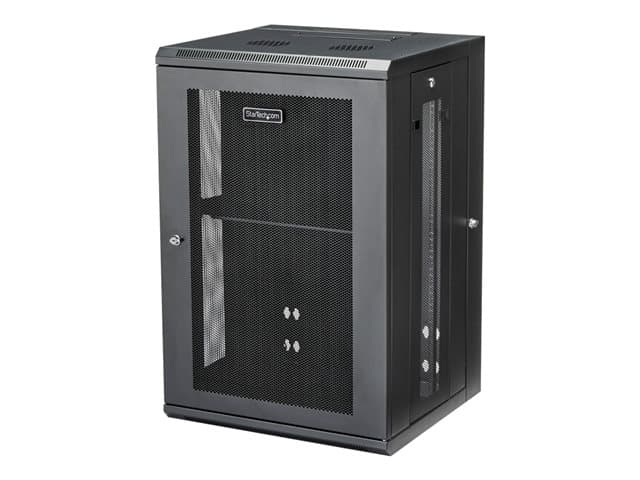 STARTECH.COM - Startech 18U 19" Wall Mount Network Cabinet, 16" Deep Hinged Locking IT Network Switch Depth Enclosure, Assembled Vented Computer Equipment Data Rack with Shelf & Flexible Side Panels - 18U Vented Cabinet (RK1820WALHM) - rack enclosure cabinet - 18U