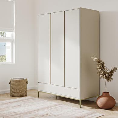Modern Light Grey 3 Door Triple Wardrobe with Drawers and Shelves - Zion