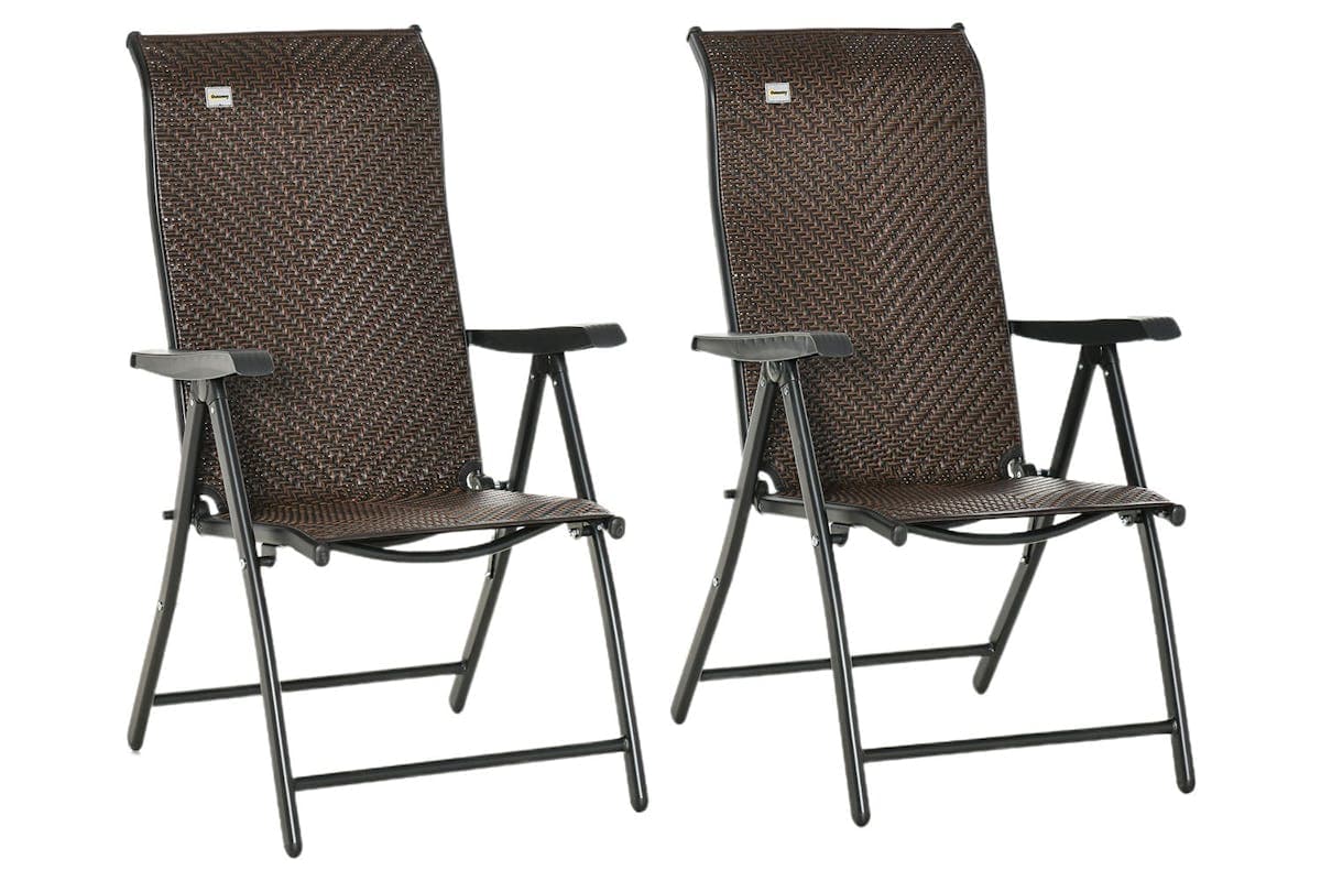 Outsunny Wicker Folding Armrests Chair Set | Red Brown | 2 Pieces