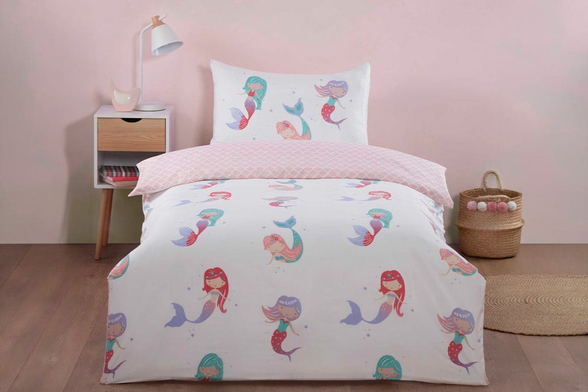 So Soft | Mermaid Duvet Cover Set | White/Pink | Single