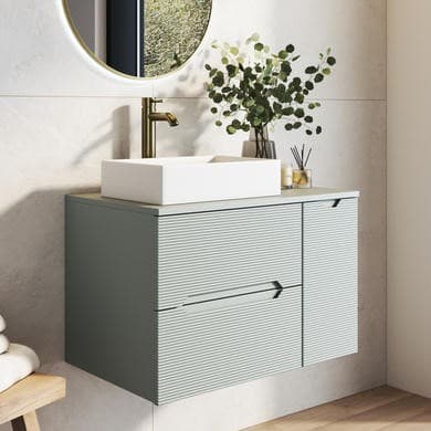 800mm Green Fluted Wall Hung Countertop Vanity Unit with Basin - Melbourne