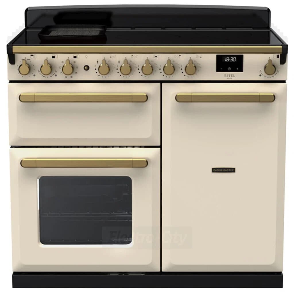 Rangemaster Estel Deluxe 100cm Induction Range Cooker | Pale Cream with Brass Trim