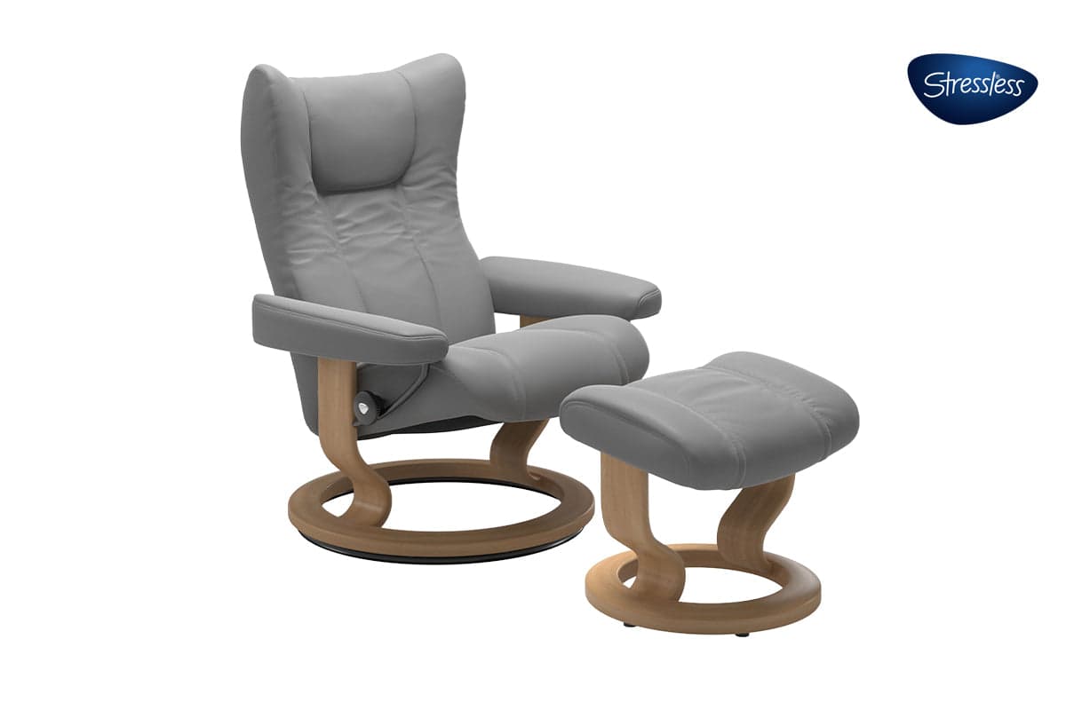 Stressless Wing Recliner Classic Base with Footstool | Leather | Dove