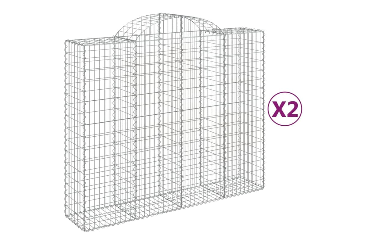 vidaXL 3146383 Arched Gabion Baskets 2 Pcs 200x50x160/180cm Galvanised Iron