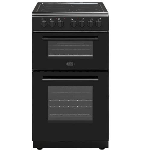BELLING 50CM DOUBLE OVEN FREESTANDING COOKER - CERAMIC HOB - BLACK