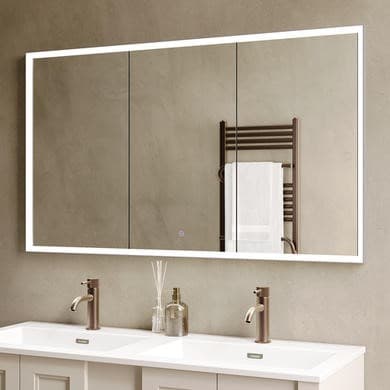 Triple Door Recessed Bathroom Mirror Cabinet with Lights Demister & Socket 1200 x 700mm - Rona