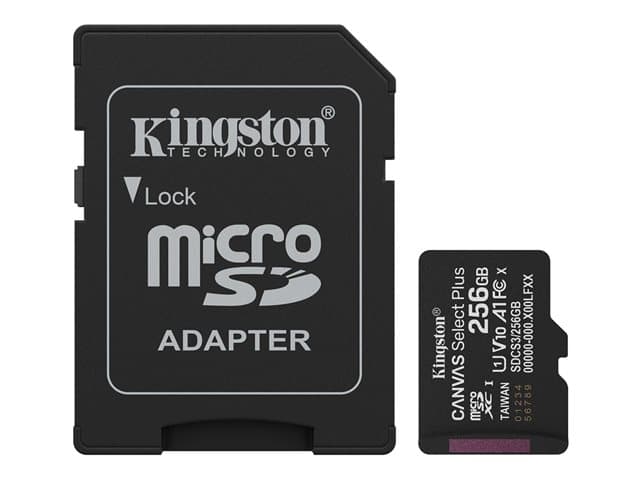 KINGSTON - Canvas Select Plus - Flash memory card (SD adapter included) - 256 GB - A1 / Video Class V10 / UHS-I U1 / Class10 - microSDXC UHS-I