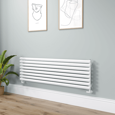 Sorrento Linea White Oval Designer Radiator 472x1600mm Single Panel 3024 BTU - Horizontal Bars