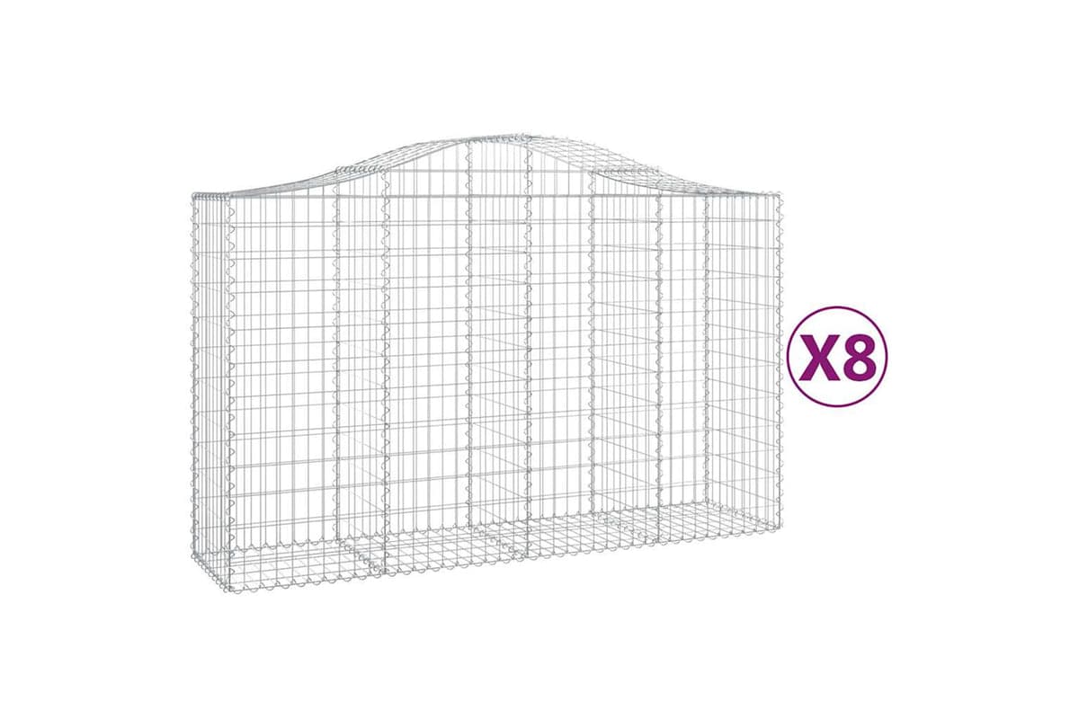 vidaXL 3145667 Arched Gabion Baskets 8 Pcs 200x50x120/140cm Galvanised Iron
