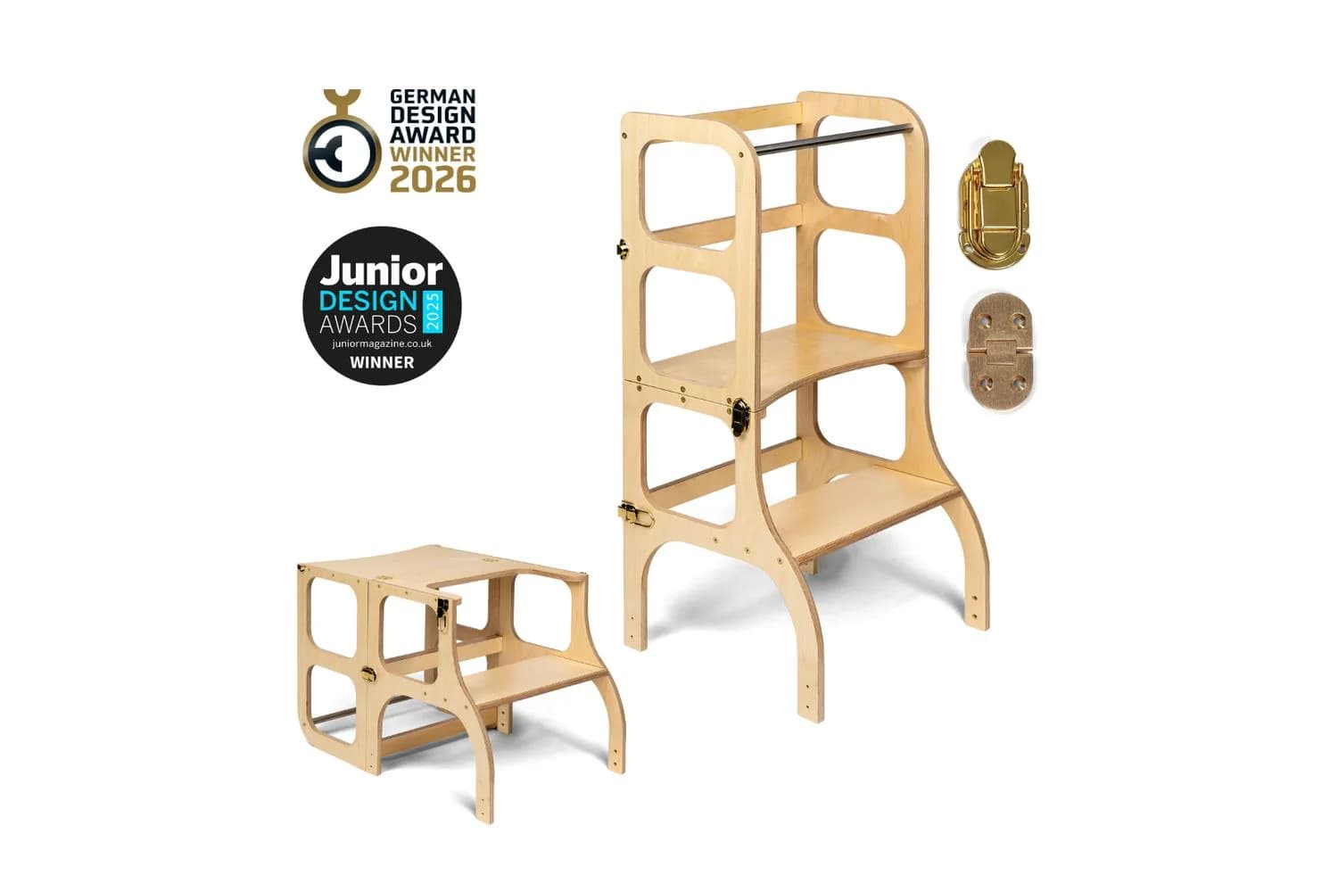Ette Tete Helper Tower Stepnsit Wooden Gold Clasps | Helper Tower | Baltic Birch Plywood