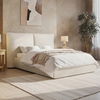 Beige - Upholstered End-Lift Ottoman Storage Bed with Pillow Headboard - Dune