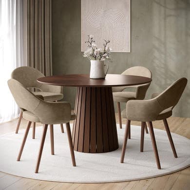 Owen Round Walnut Dining Table Set
