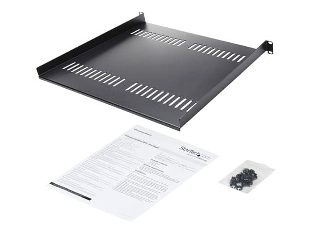 Startech 1U Vented Server Rack Cabinet Shelf, 16in Deep Fixed Cantilever Tray, Rackmount Shelf for 19" AV/Data/Network Equipment Enclosure w/ Cage Nut