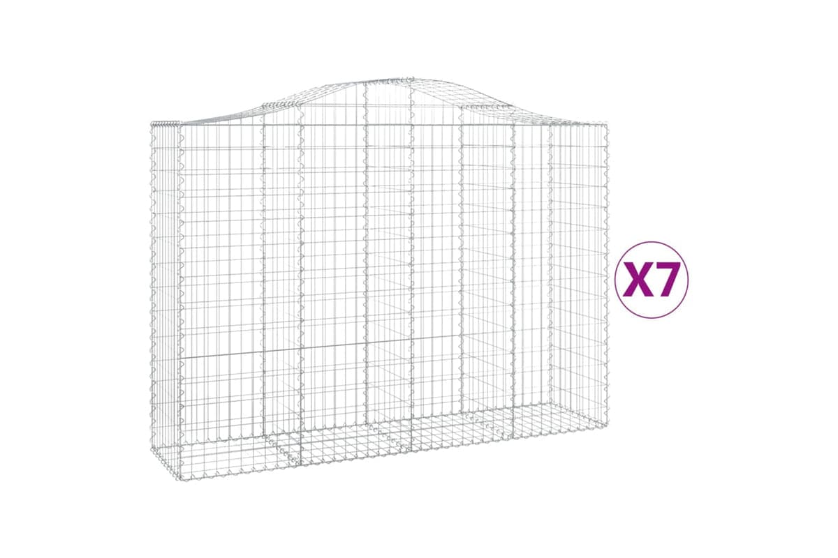 vidaXL 3145687 Arched Gabion Baskets 7 Pcs 200x50x140/160cm Galvanised Iron