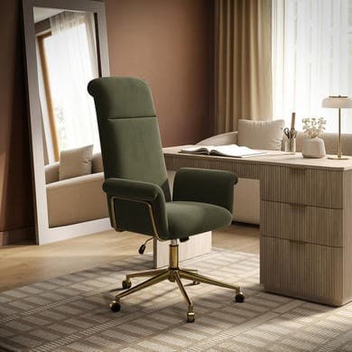 Khaki Velvet High Back Swivel Office Chair - Effie