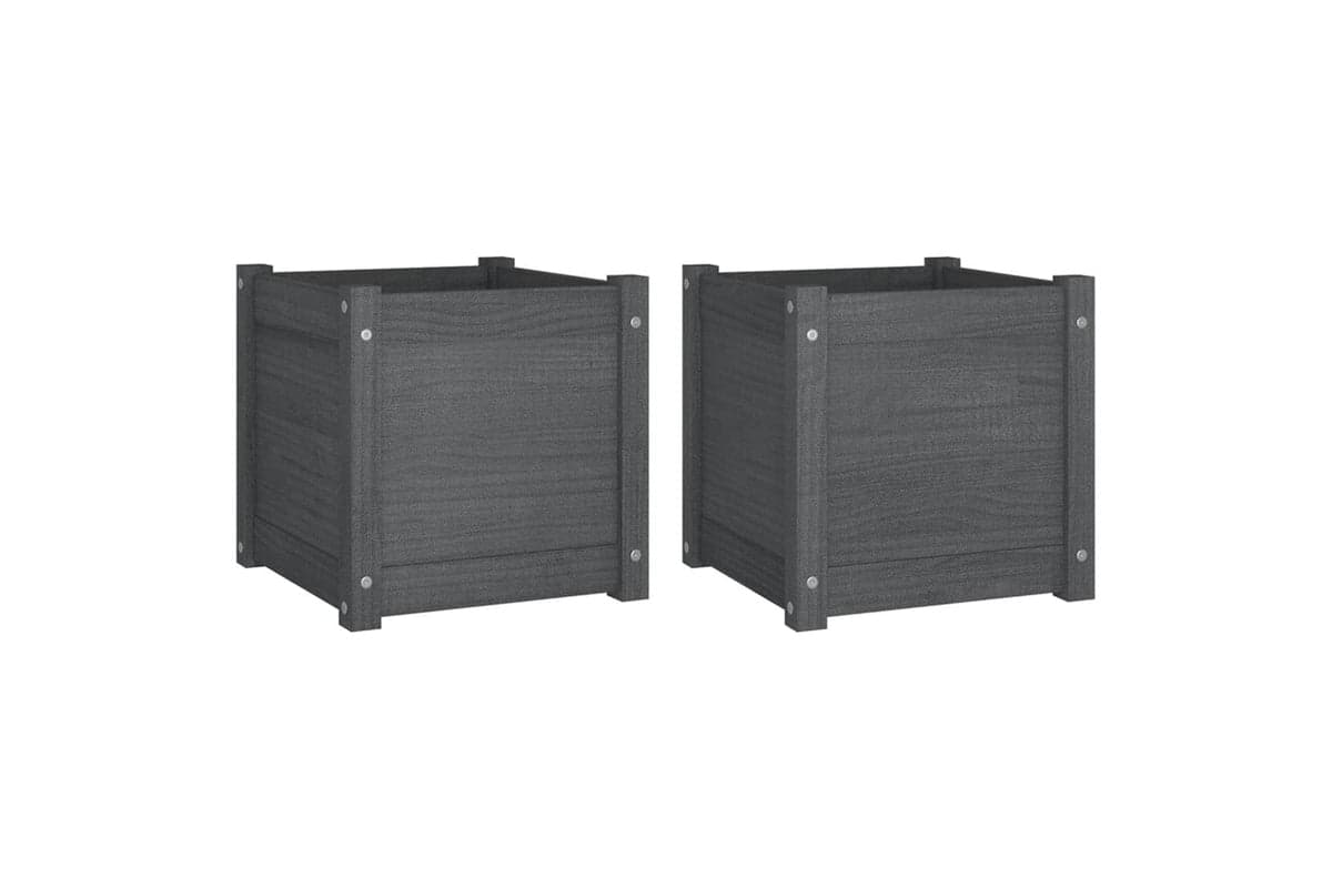 vidaXL 810539 Garden Planters 2 Pcs Grey 40x40x40cm Solid Pinewood