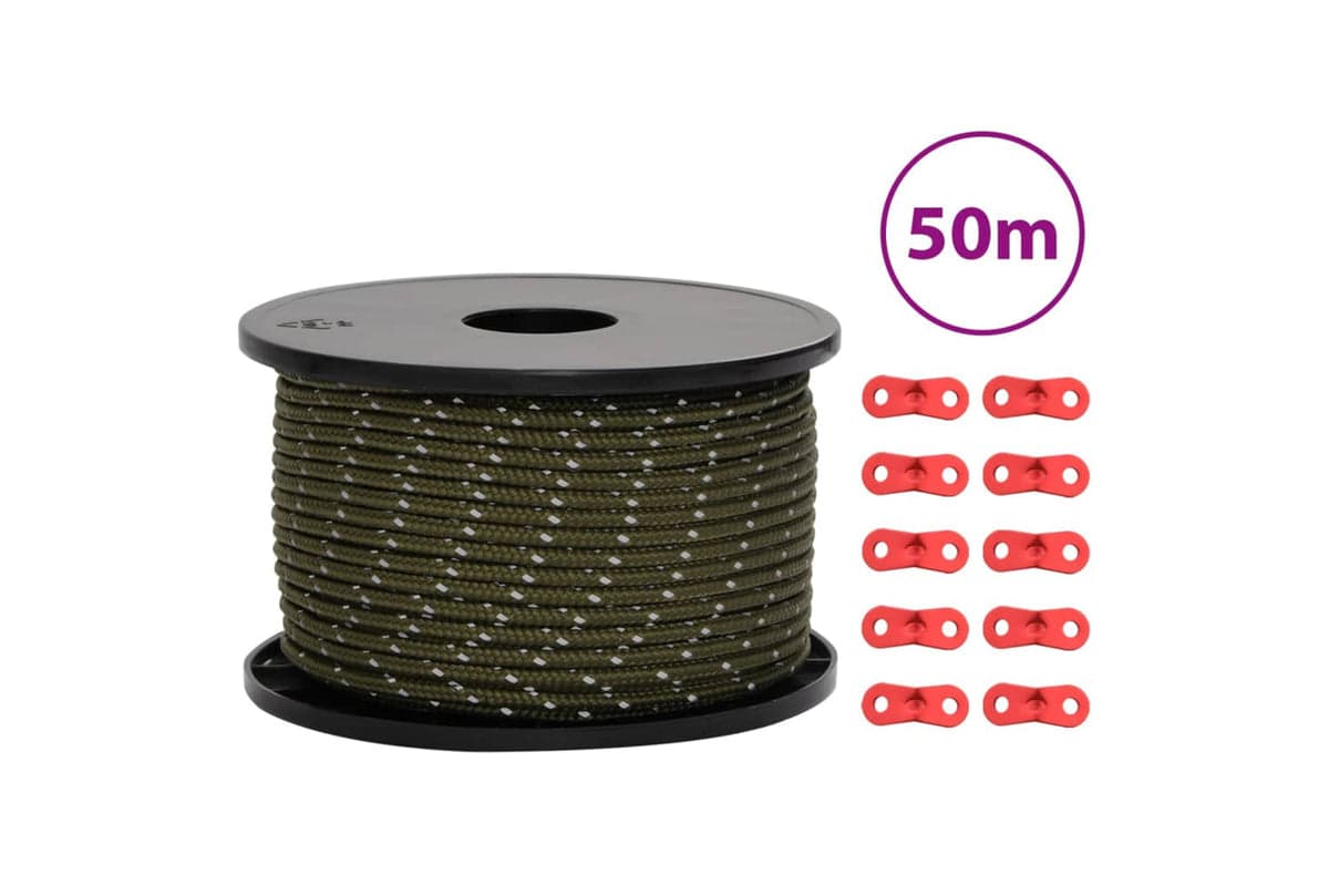 vidaXL 4008128 Tent Guy Rope With Reflective Strips And Spanners 50 M 5mm