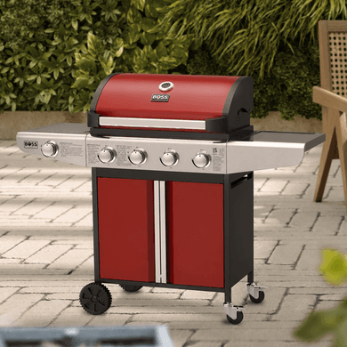 Boss Grill Kentucky Premium - 4 Burner Gas BBQ Grill with Side Burner - Red