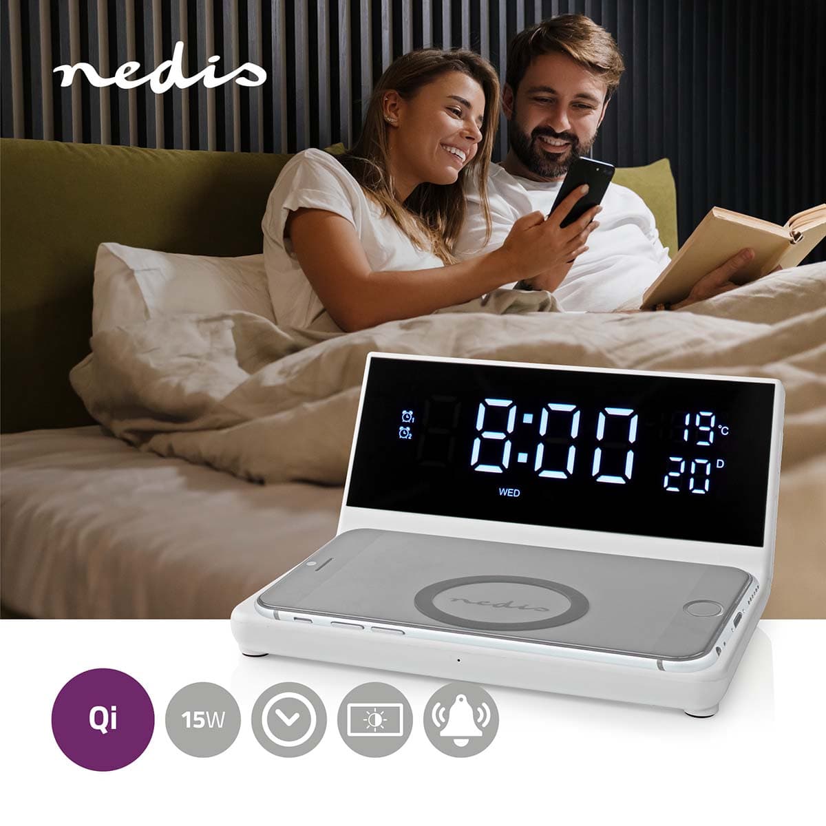 Nedis Alarm Clock with Wireless Charging