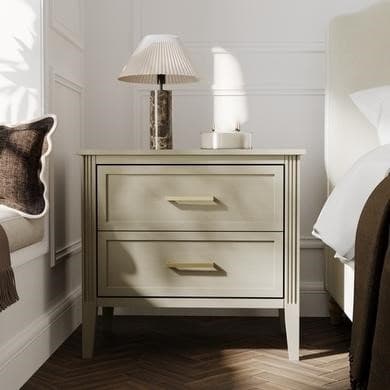 Wide Light Wood 2 Drawer Bedside Table - Delilah