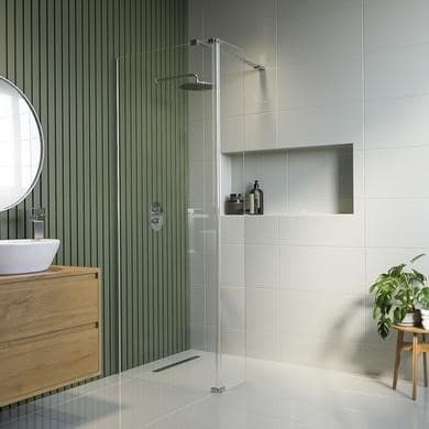 900mm Chrome Shower Screen for Wet Room & Walk In Shower with 300mm Hinged Flipper Return Panel – Corvus