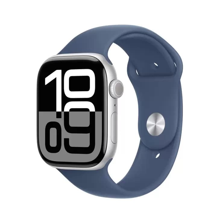 Apple MWWM3QA/A Watch 10 Medium/Large – Silver Aluminium Case with Denim Sport Band